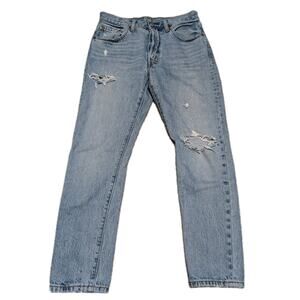 Levis Premium 501 S Womens Button Fly Skinny Jeans Size 28X28 Distressed Light